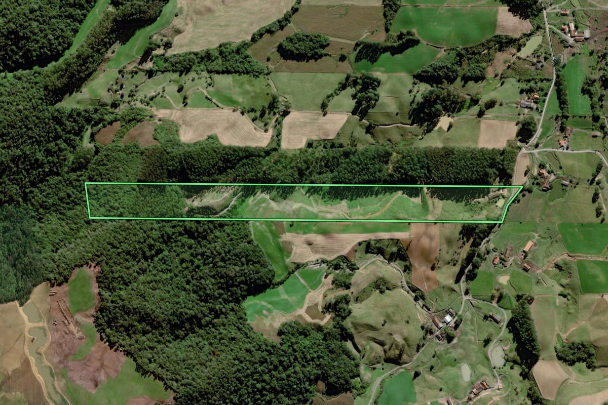 Imagem de satélite do imóvel rural em Braço do Trombudo (SC), com o contorno declarado no CAR desenhado por cima.