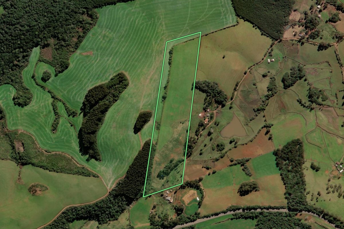 Imagem de satélite do imóvel rural em Brunópolis (SC), com o contorno declarado no CAR desenhado por cima.