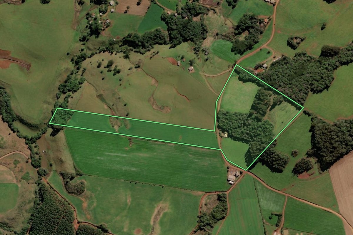 Imagem de satélite do imóvel rural em Brunópolis (SC), com o contorno declarado no CAR desenhado por cima.