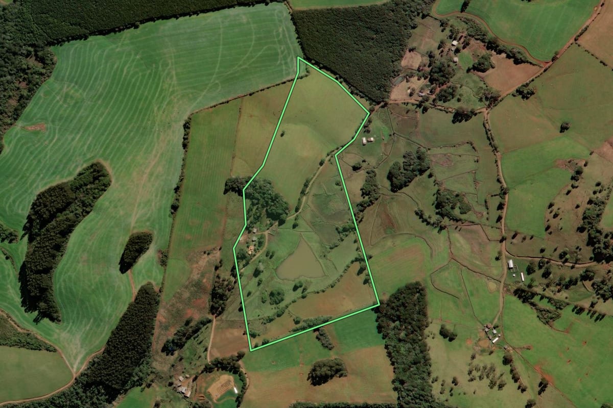 Imagem de satélite do imóvel rural em Brunópolis (SC), com o contorno declarado no CAR desenhado por cima.