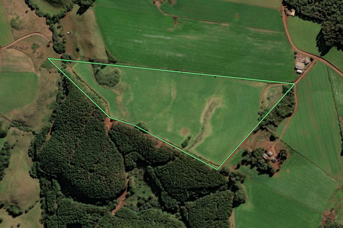 Imagem de satélite do imóvel rural em Brunópolis (SC), com o contorno declarado no CAR desenhado por cima.