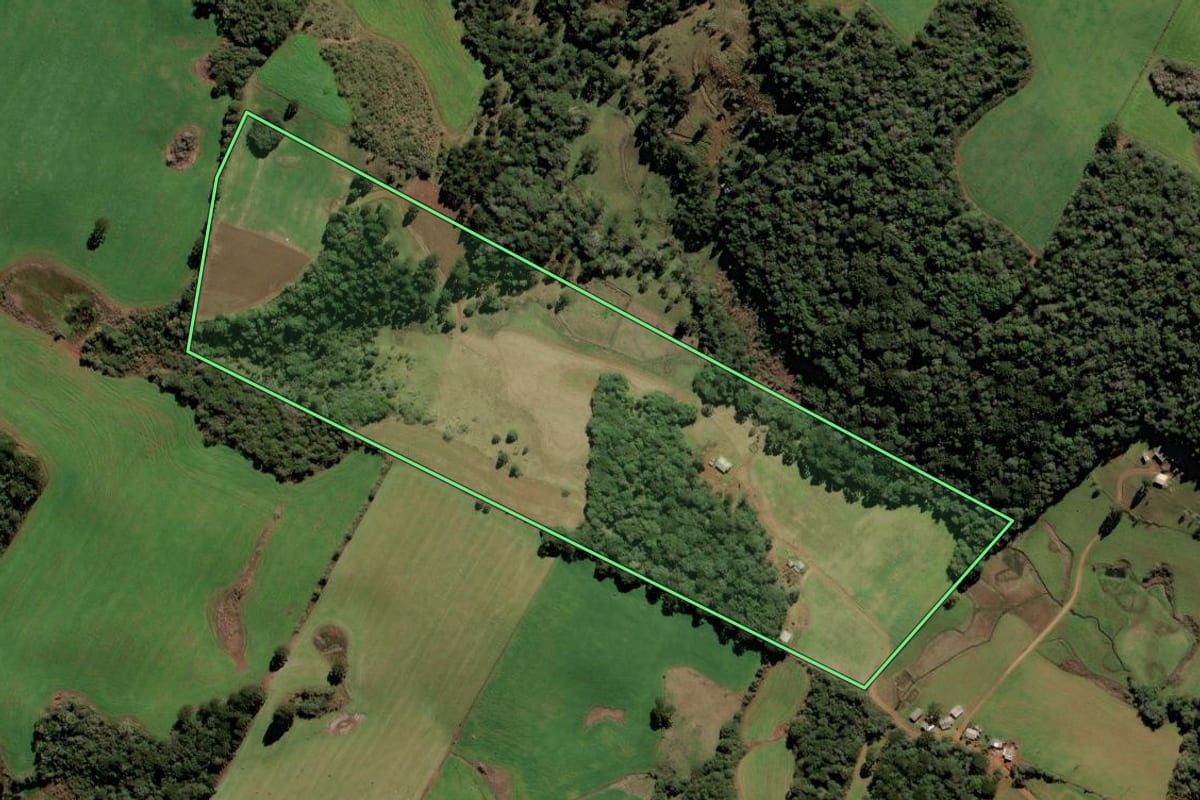 Imagem de satélite do imóvel rural em Brunópolis (SC), com o contorno declarado no CAR desenhado por cima.