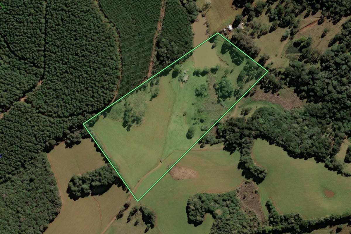 Imagem de satélite do imóvel rural em Brunópolis (SC), com o contorno declarado no CAR desenhado por cima.