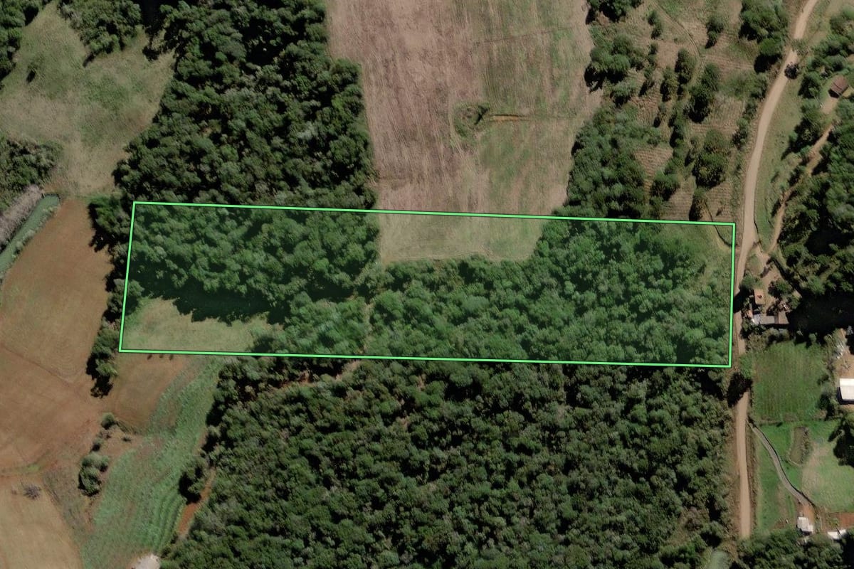 Imagem de satélite do imóvel rural em Caçador (SC), com o contorno declarado no CAR desenhado por cima.