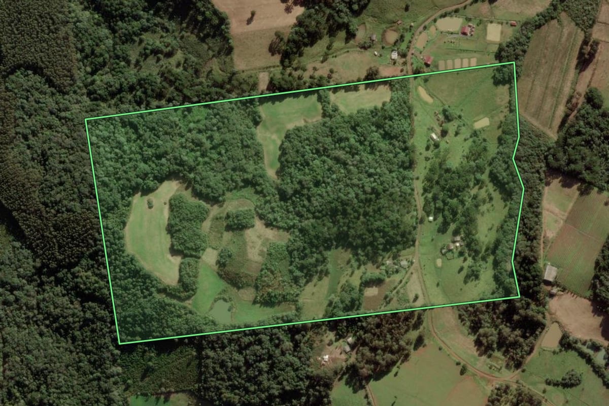 Imagem de satélite do imóvel rural em Caçador (SC), com o contorno declarado no CAR desenhado por cima.