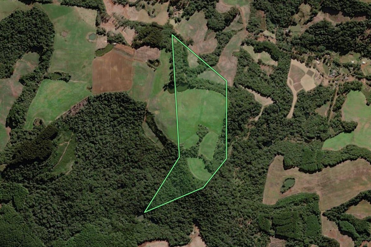 Imagem de satélite do imóvel rural em Caçador (SC), com o contorno declarado no CAR desenhado por cima.