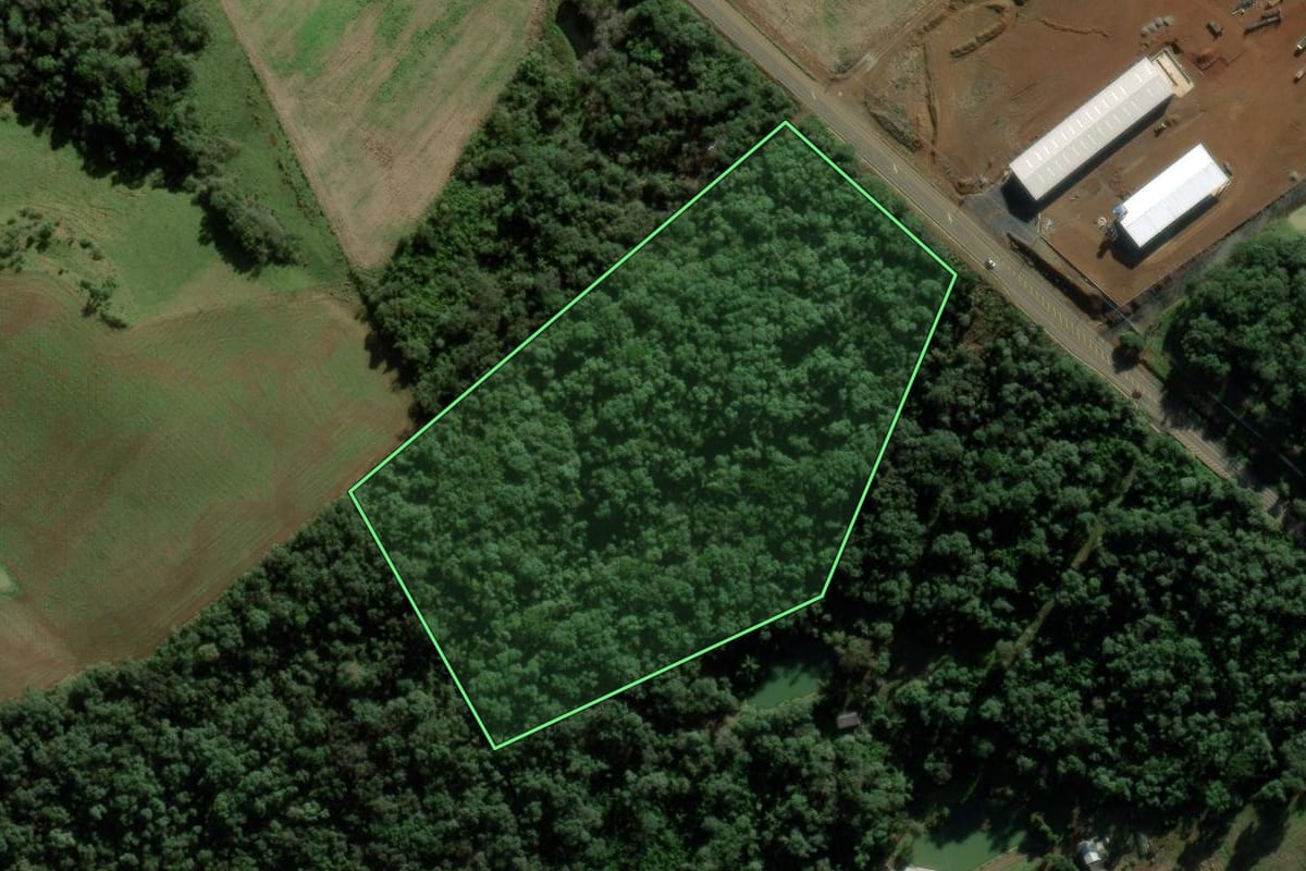 Imagem de satélite do imóvel rural em Caçador (SC), com o contorno declarado no CAR desenhado por cima.
