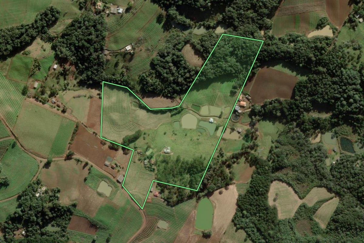 Imagem de satélite do imóvel rural em Caçador (SC), com o contorno declarado no CAR desenhado por cima.