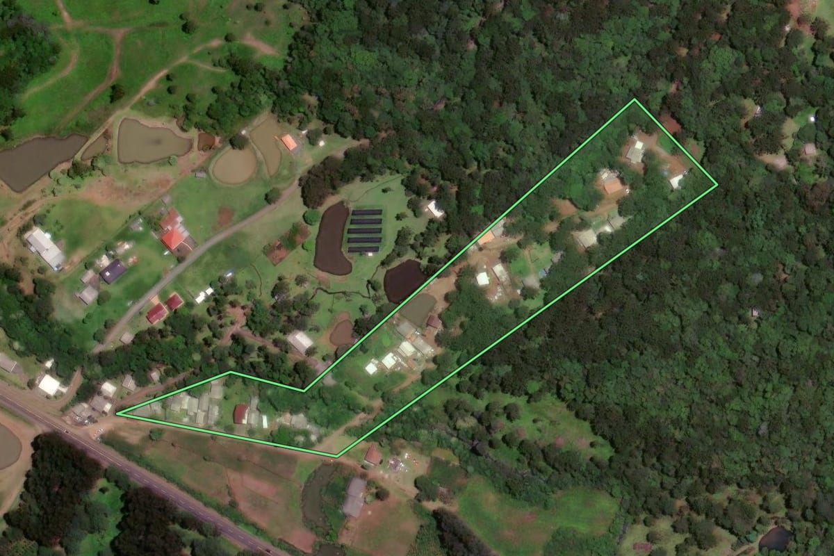 Imagem de satélite do imóvel rural em Caçador (SC), com o contorno declarado no CAR desenhado por cima.