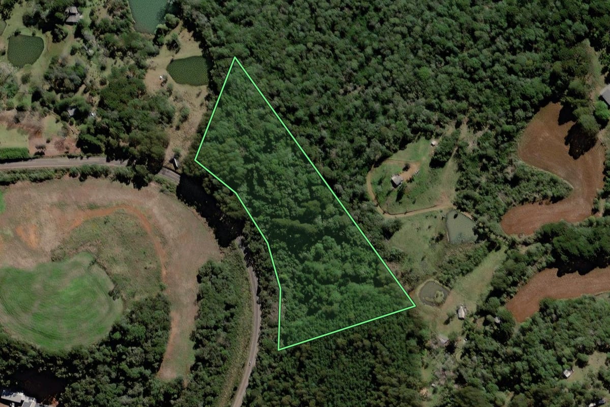 Imagem de satélite do imóvel rural em Caçador (SC), com o contorno declarado no CAR desenhado por cima.