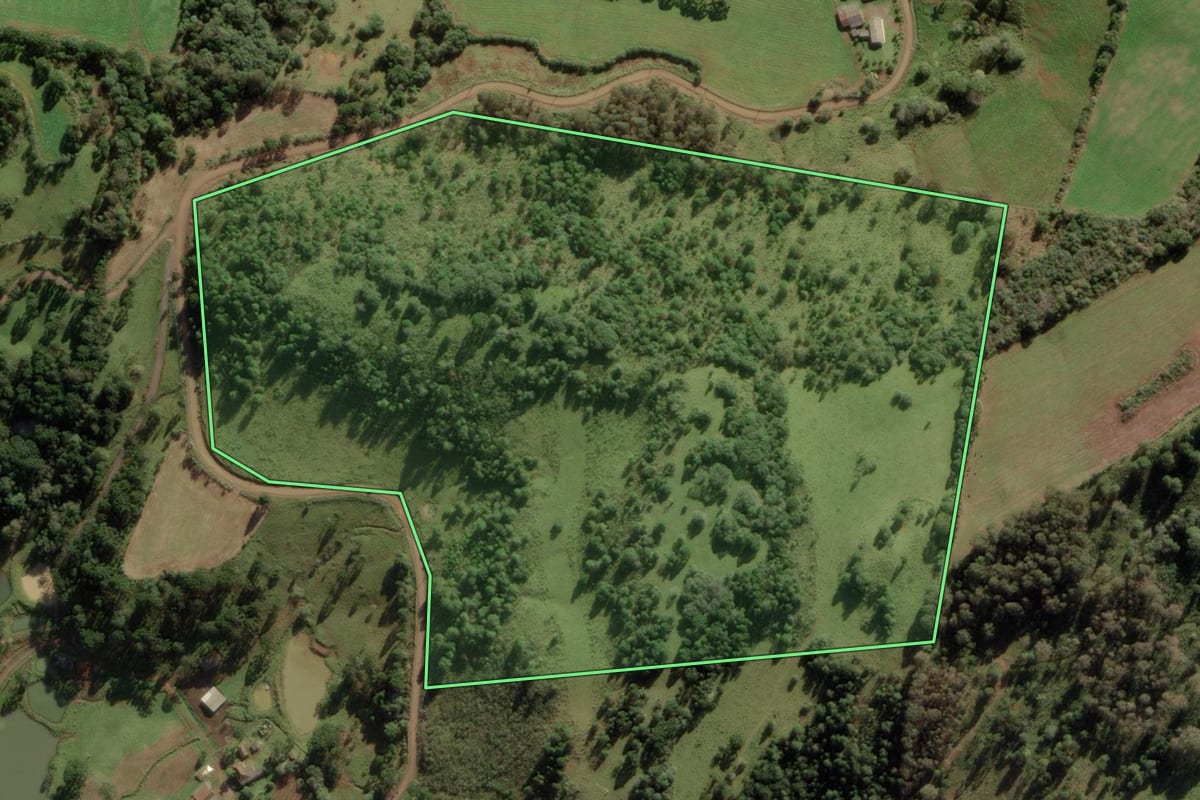 Imagem de satélite do imóvel rural em Caçador (SC), com o contorno declarado no CAR desenhado por cima.