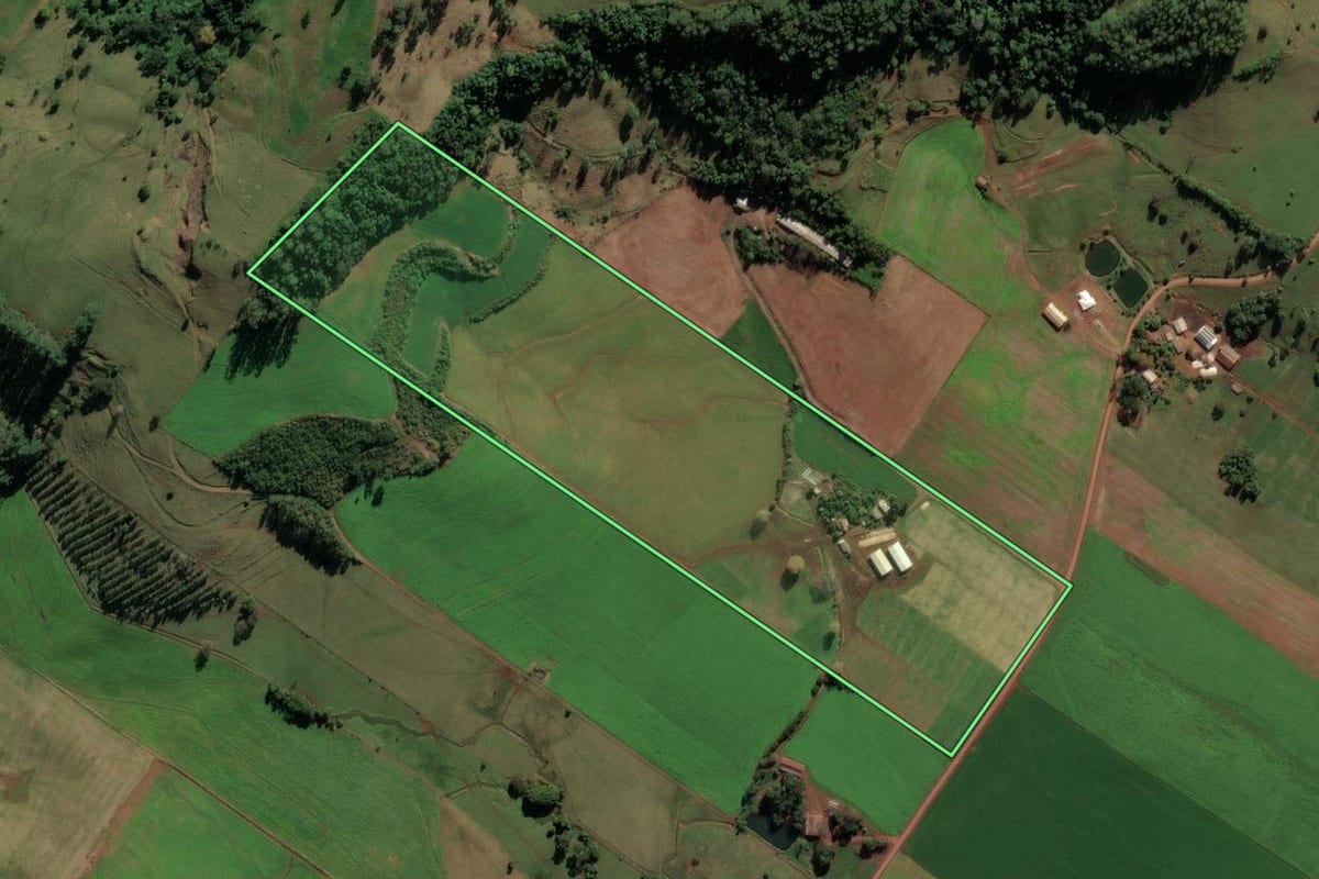 Imagem de satélite do imóvel rural em Caibi (SC), com o contorno declarado no CAR desenhado por cima.