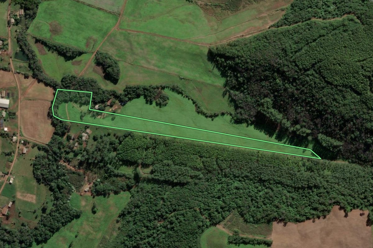 Imagem de satélite do imóvel rural em Caibi (SC), com o contorno declarado no CAR desenhado por cima.