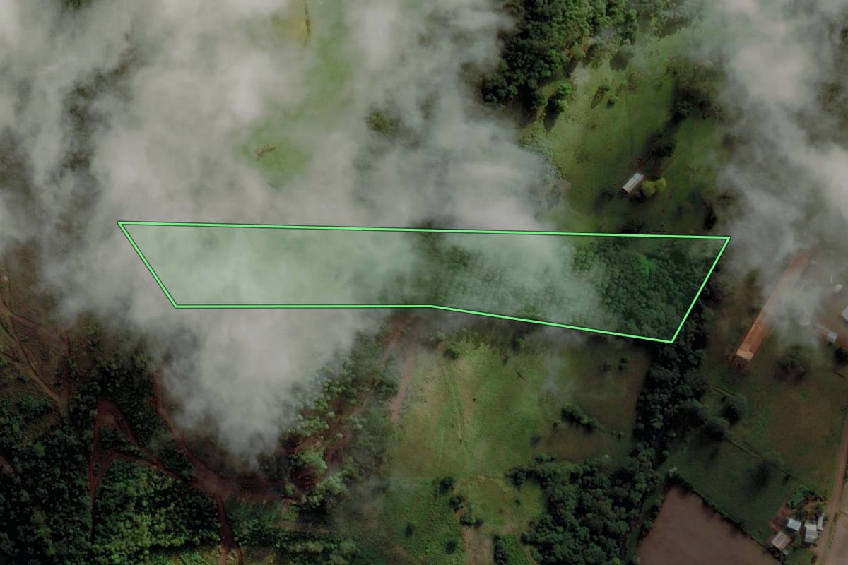 Imagem de satélite do imóvel rural em Caibi (SC), com o contorno declarado no CAR desenhado por cima.
