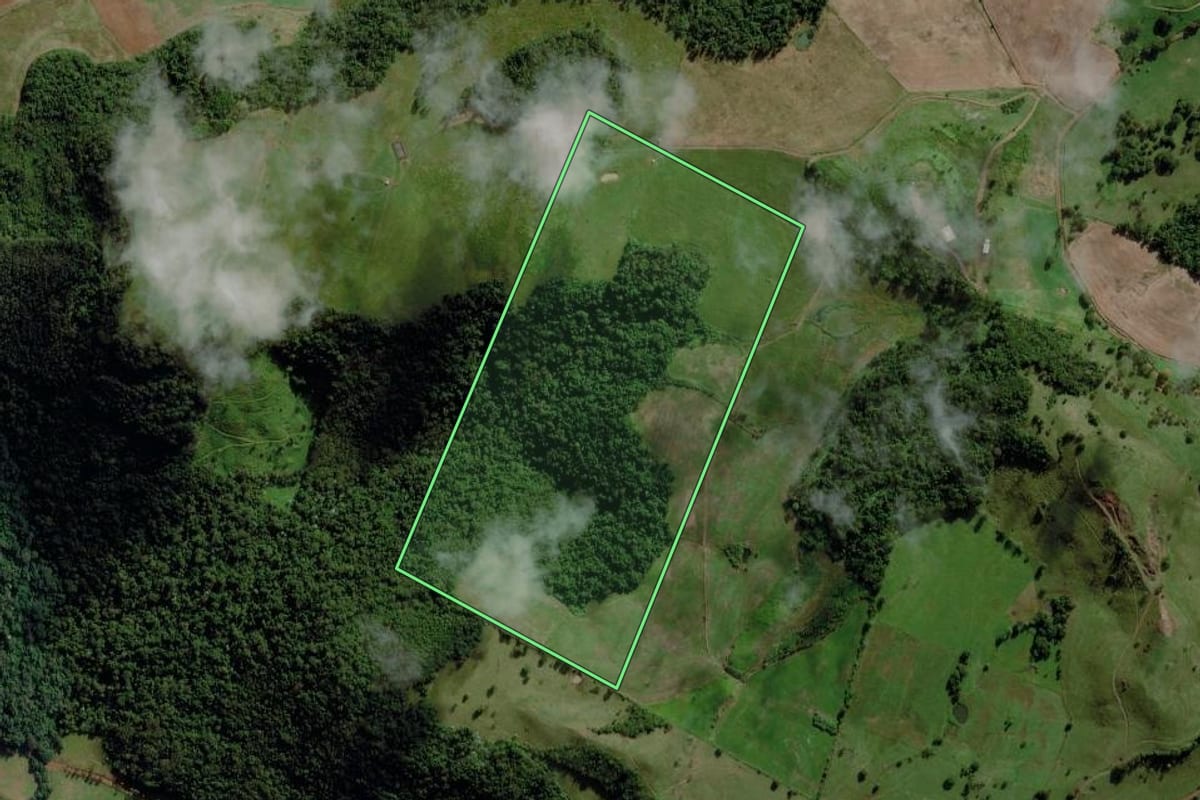 Imagem de satélite do imóvel rural em Caibi (SC), com o contorno declarado no CAR desenhado por cima.