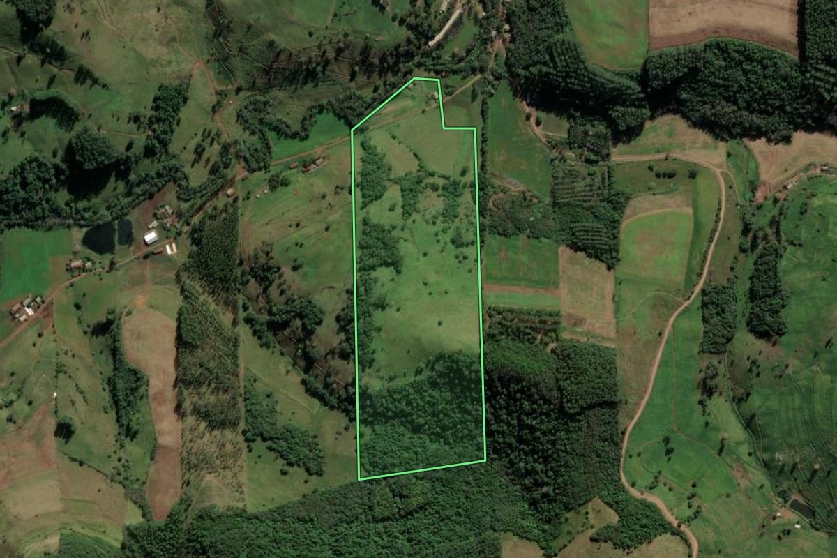 Imagem de satélite do imóvel rural em Caibi (SC), com o contorno declarado no CAR desenhado por cima.