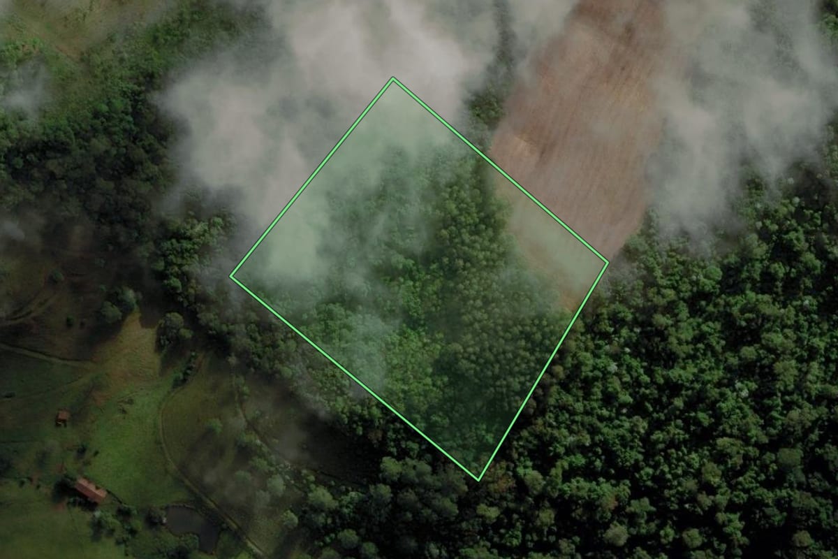 Imagem de satélite do imóvel rural em Caibi (SC), com o contorno declarado no CAR desenhado por cima.