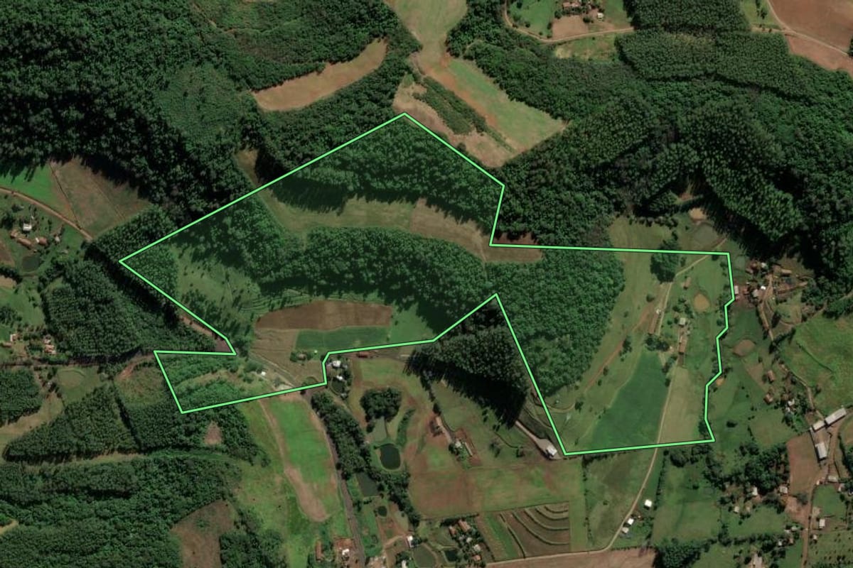 Imagem de satélite do imóvel rural em Caibi (SC), com o contorno declarado no CAR desenhado por cima.