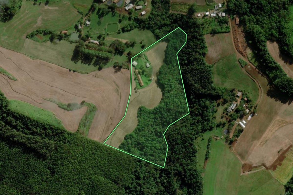 Imagem de satélite do imóvel rural em Caibi (SC), com o contorno declarado no CAR desenhado por cima.