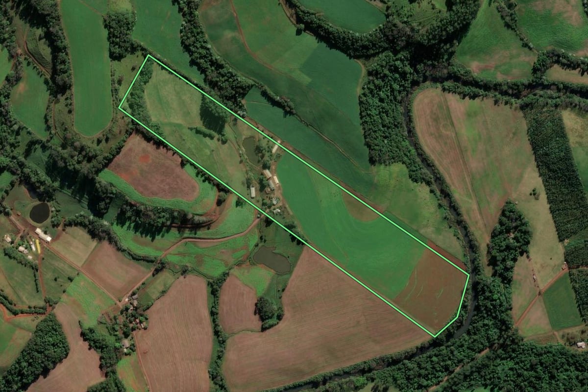 Imagem de satélite do imóvel rural em Caibi (SC), com o contorno declarado no CAR desenhado por cima.