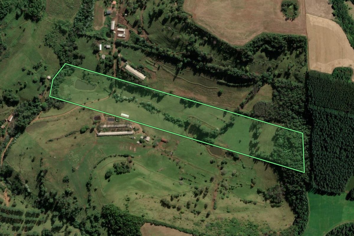 Imagem de satélite do imóvel rural em Caibi (SC), com o contorno declarado no CAR desenhado por cima.