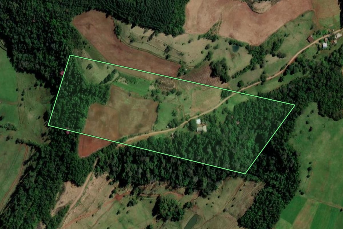 Imagem de satélite do imóvel rural em Caibi (SC), com o contorno declarado no CAR desenhado por cima.