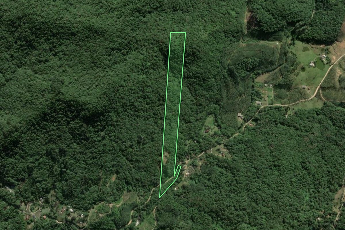 Imagem de satélite do imóvel rural em Camboriú (SC), com o contorno declarado no CAR desenhado por cima.
