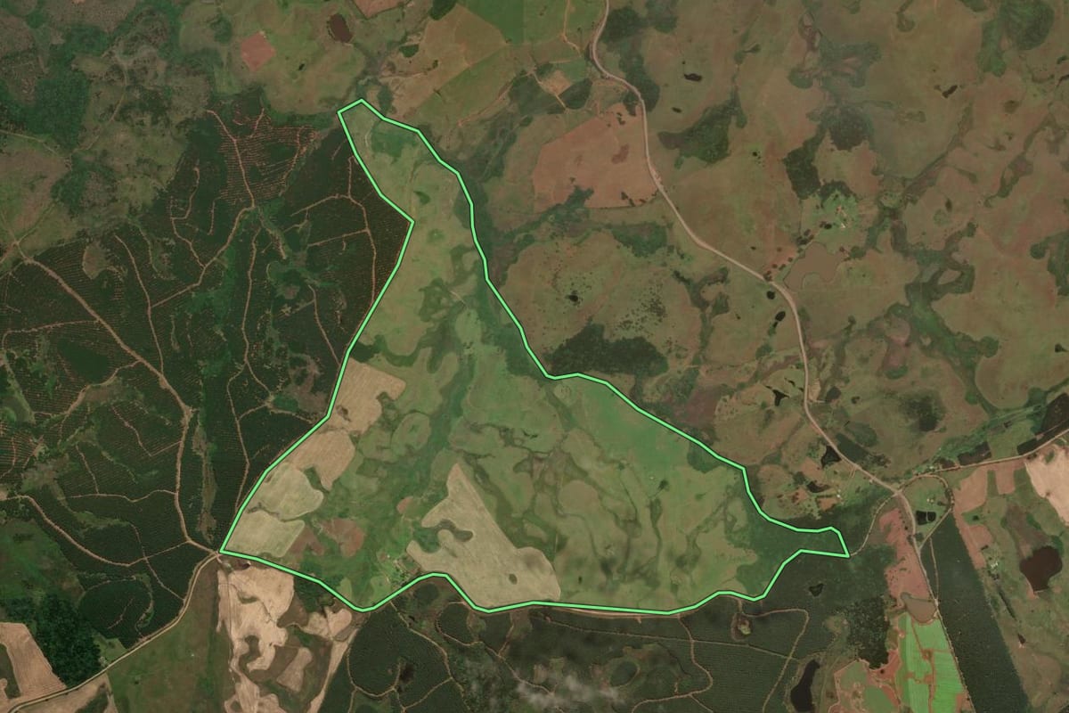 Imagem de satélite do imóvel rural em Capão Alto (SC), com o contorno declarado no CAR desenhado por cima.