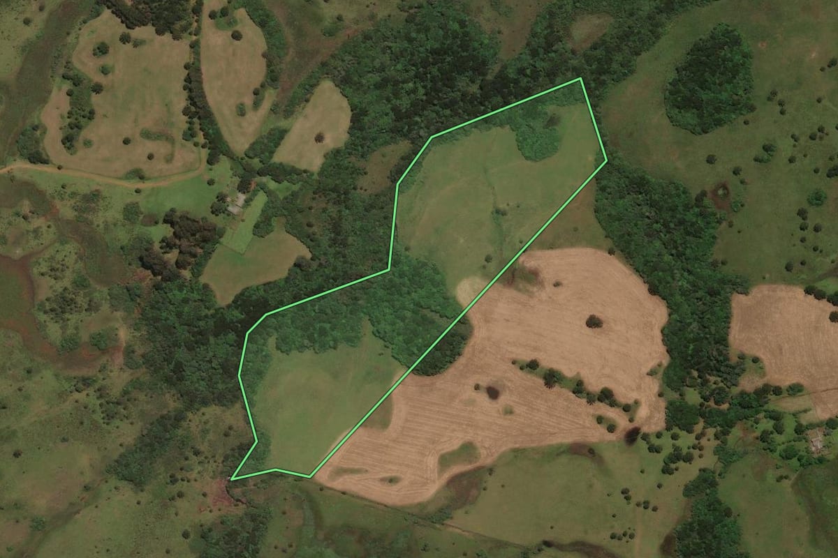 Imagem de satélite do imóvel rural em Capão Alto (SC), com o contorno declarado no CAR desenhado por cima.