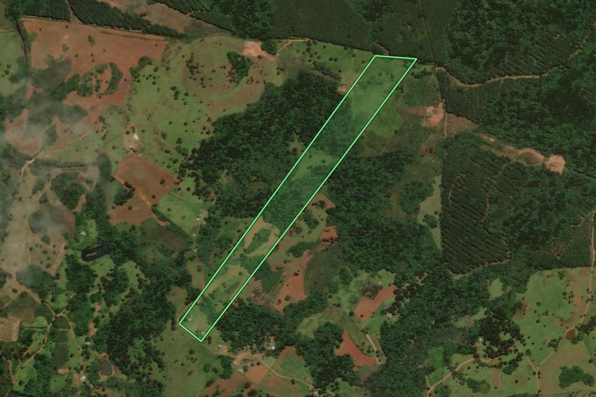 Imagem de satélite do imóvel rural em Capão Alto (SC), com o contorno declarado no CAR desenhado por cima.