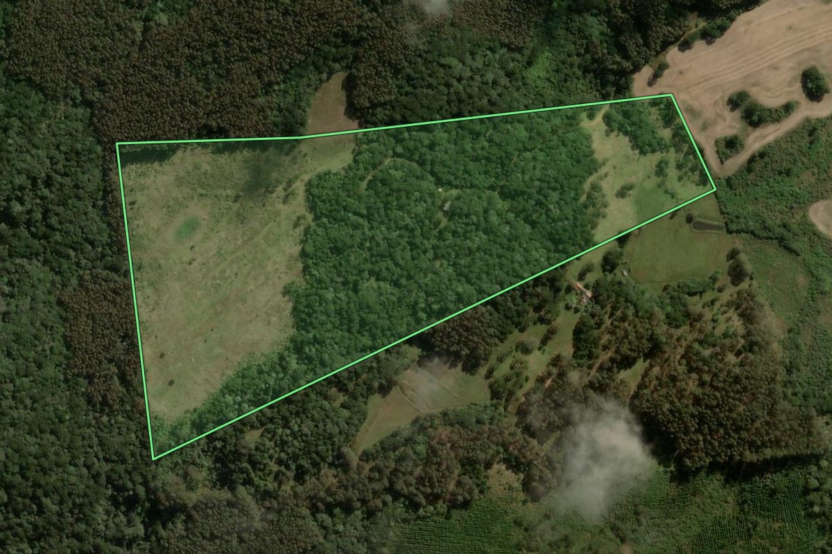 Imagem de satélite do imóvel rural em Capão Alto (SC), com o contorno declarado no CAR desenhado por cima.
