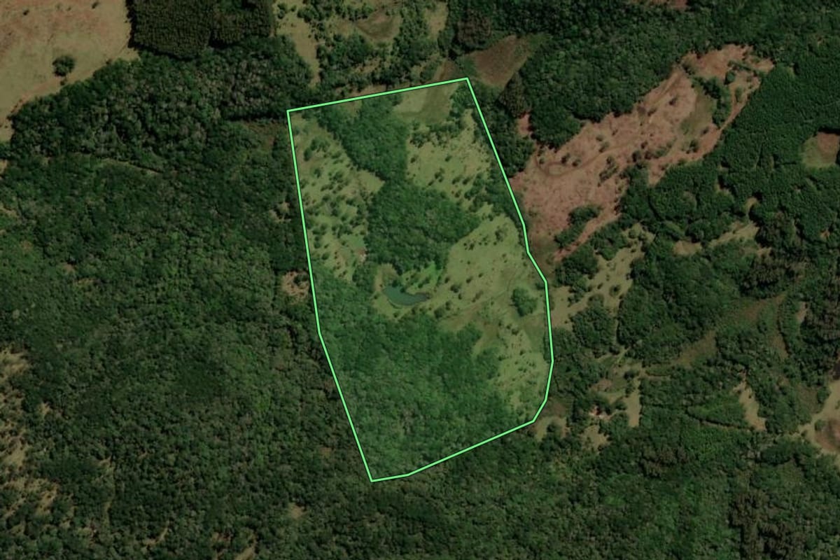 Imagem de satélite do imóvel rural em Capão Alto (SC), com o contorno declarado no CAR desenhado por cima.