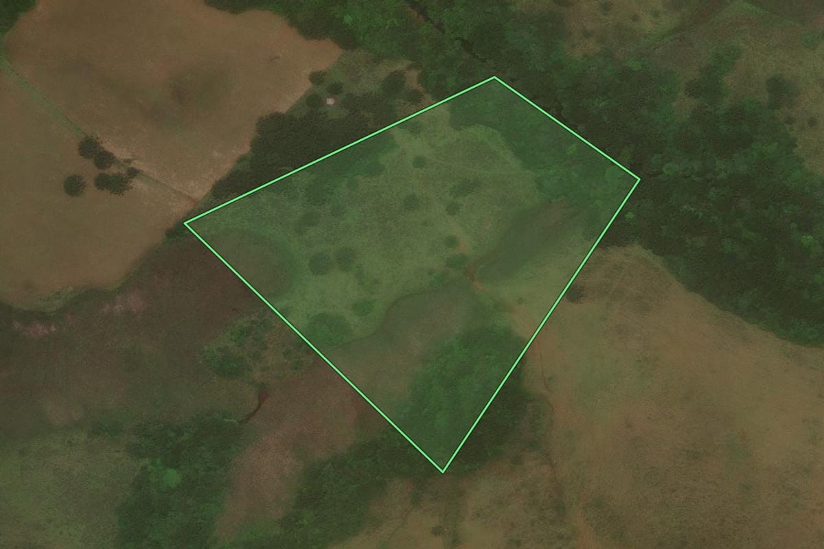 Imagem de satélite do imóvel rural em Capão Alto (SC), com o contorno declarado no CAR desenhado por cima.