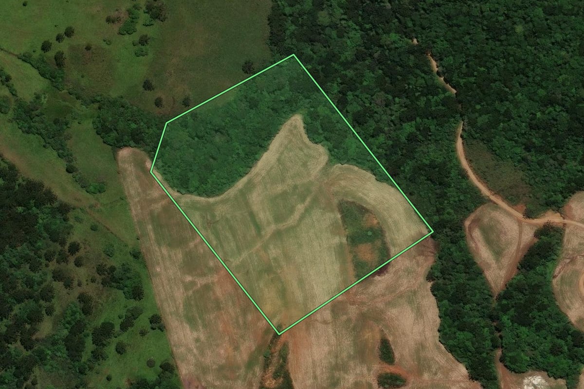 Imagem de satélite do imóvel rural em Capão Alto (SC), com o contorno declarado no CAR desenhado por cima.
