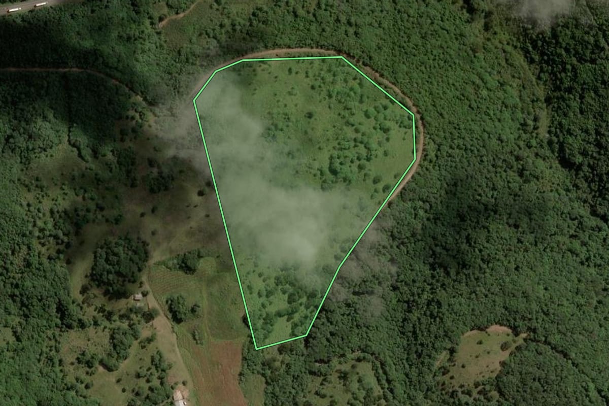 Imagem de satélite do imóvel rural em Capão Alto (SC), com o contorno declarado no CAR desenhado por cima.