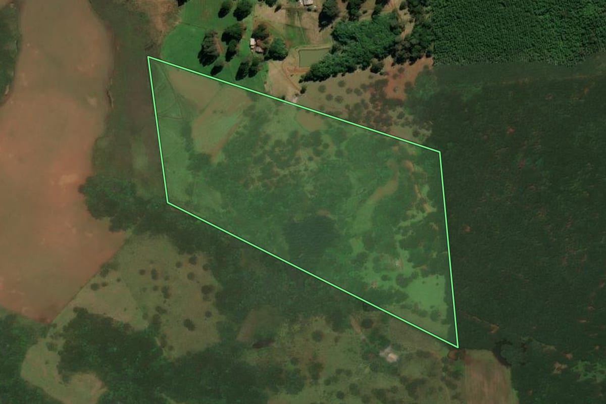 Imagem de satélite do imóvel rural em Capão Alto (SC), com o contorno declarado no CAR desenhado por cima.