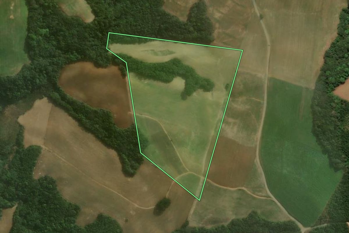 Imagem de satélite do imóvel rural em Campo Alegre (SC), com o contorno declarado no CAR desenhado por cima.
