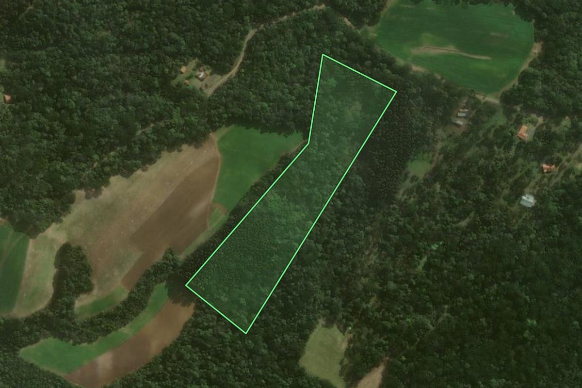 Imagem de satélite do imóvel rural em Campo Alegre (SC), com o contorno declarado no CAR desenhado por cima.