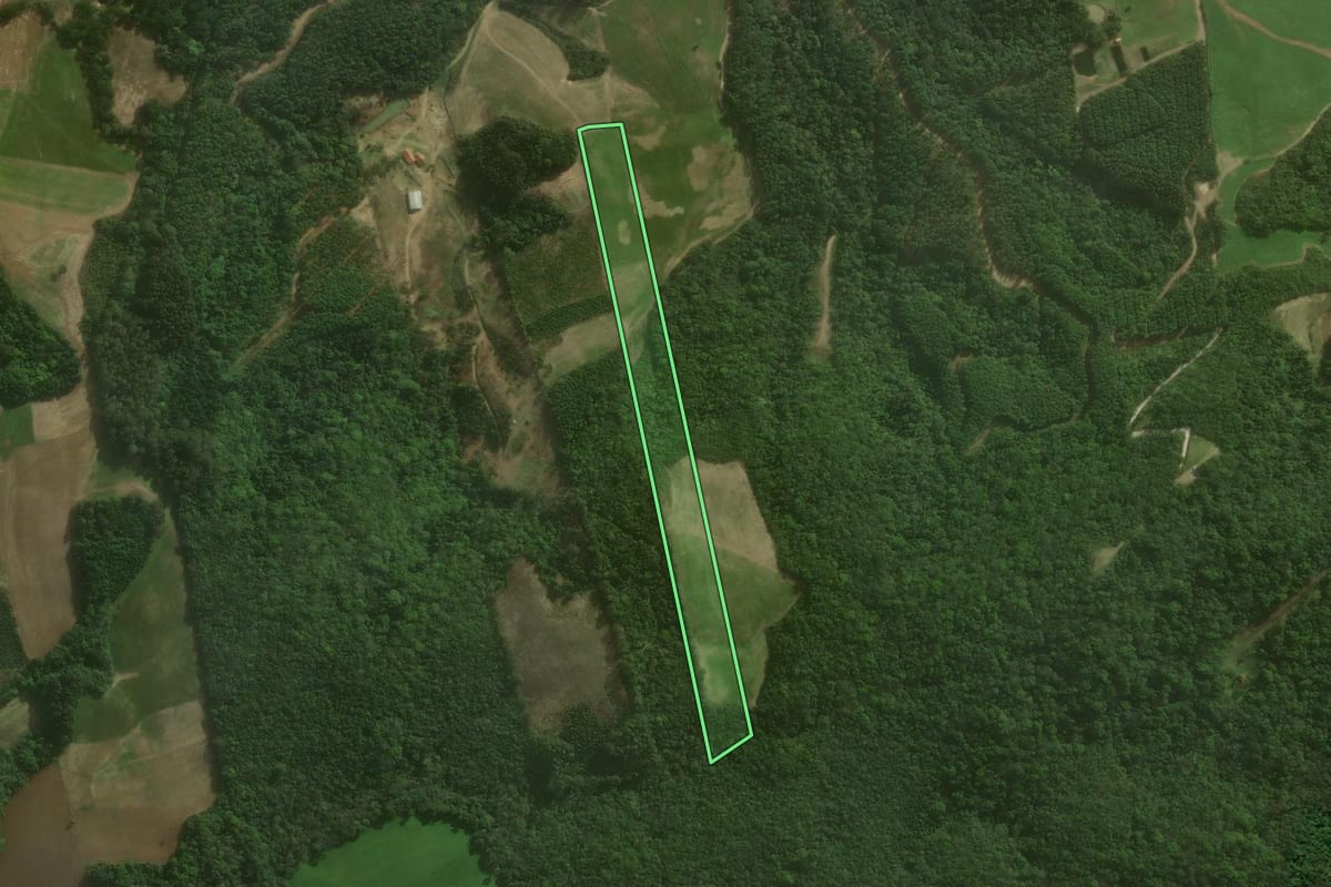 Imagem de satélite do imóvel rural em Campo Alegre (SC), com o contorno declarado no CAR desenhado por cima.