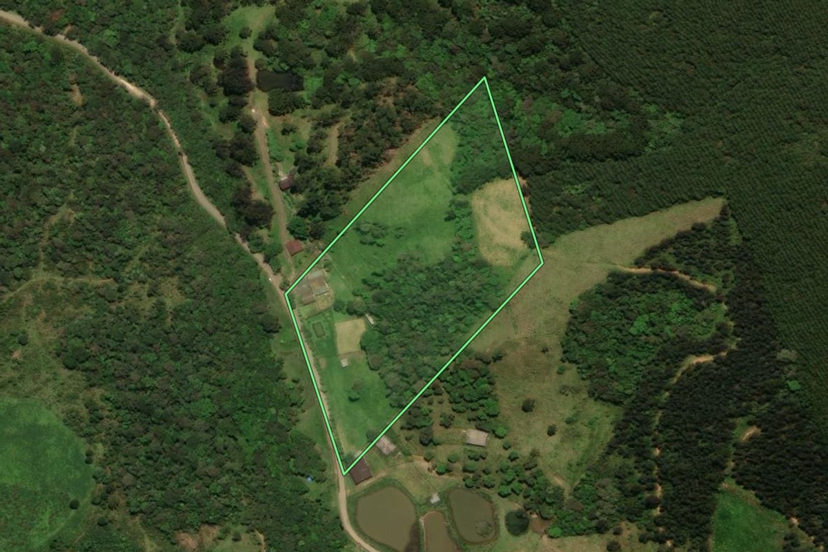 Imagem de satélite do imóvel rural em Campo Alegre (SC), com o contorno declarado no CAR desenhado por cima.