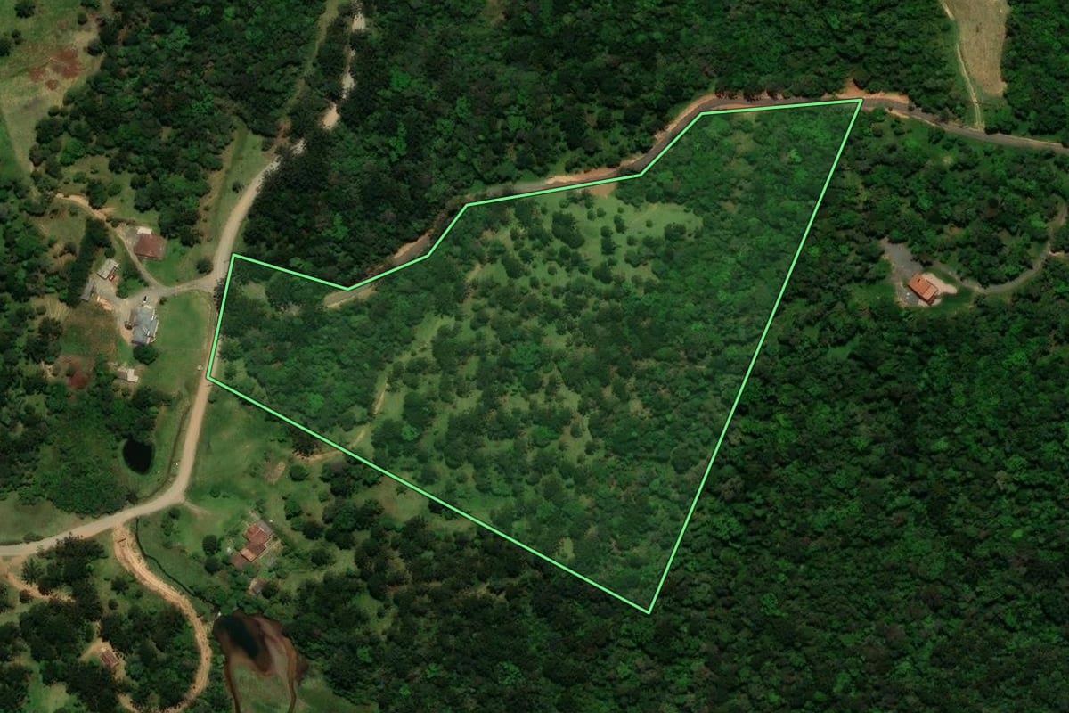 Imagem de satélite do imóvel rural em Campo Alegre (SC), com o contorno declarado no CAR desenhado por cima.