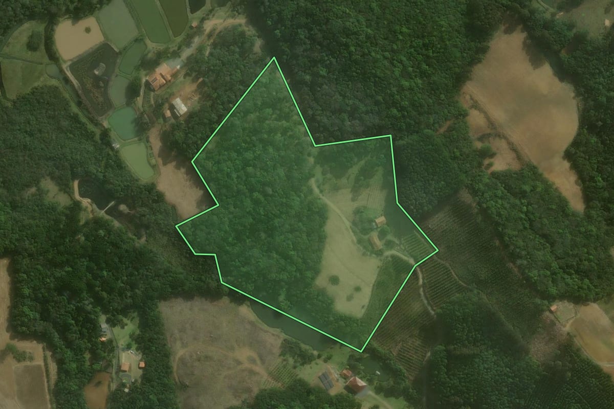 Imagem de satélite do imóvel rural em Campo Alegre (SC), com o contorno declarado no CAR desenhado por cima.