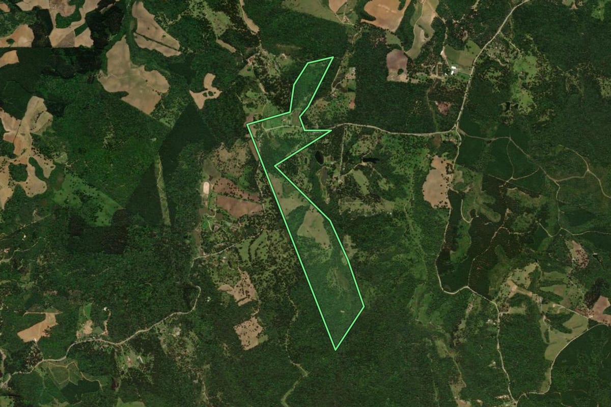Imagem de satélite do imóvel rural em Campo Alegre (SC), com o contorno declarado no CAR desenhado por cima.