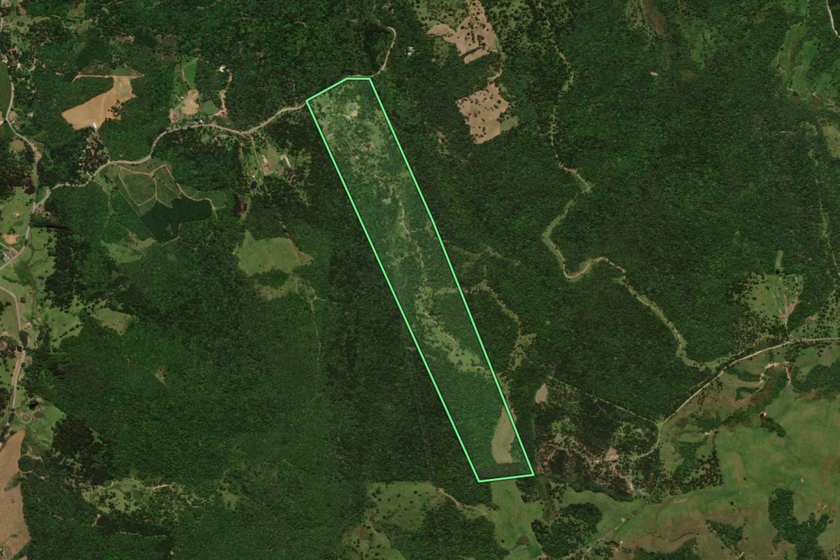 Imagem de satélite do imóvel rural em Campo Alegre (SC), com o contorno declarado no CAR desenhado por cima.