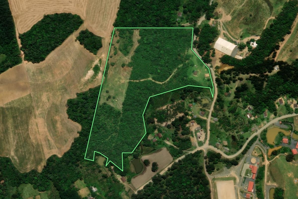 Imagem de satélite do imóvel rural em Campo Alegre (SC), com o contorno declarado no CAR desenhado por cima.