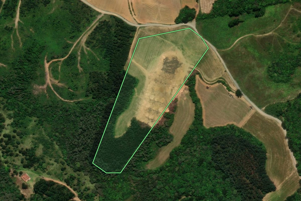 Imagem de satélite do imóvel rural em Campo Alegre (SC), com o contorno declarado no CAR desenhado por cima.