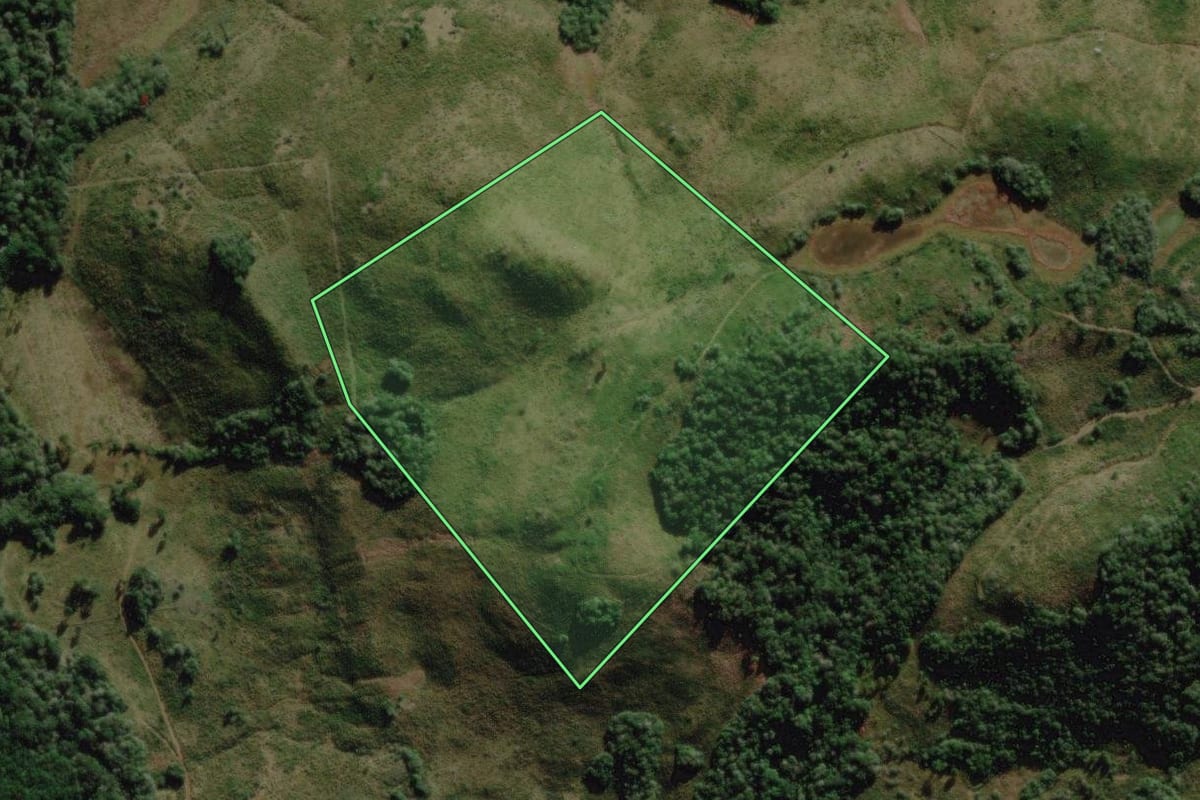 Imagem de satélite do imóvel rural em Campo Belo do Sul (SC), com o contorno declarado no CAR desenhado por cima.
