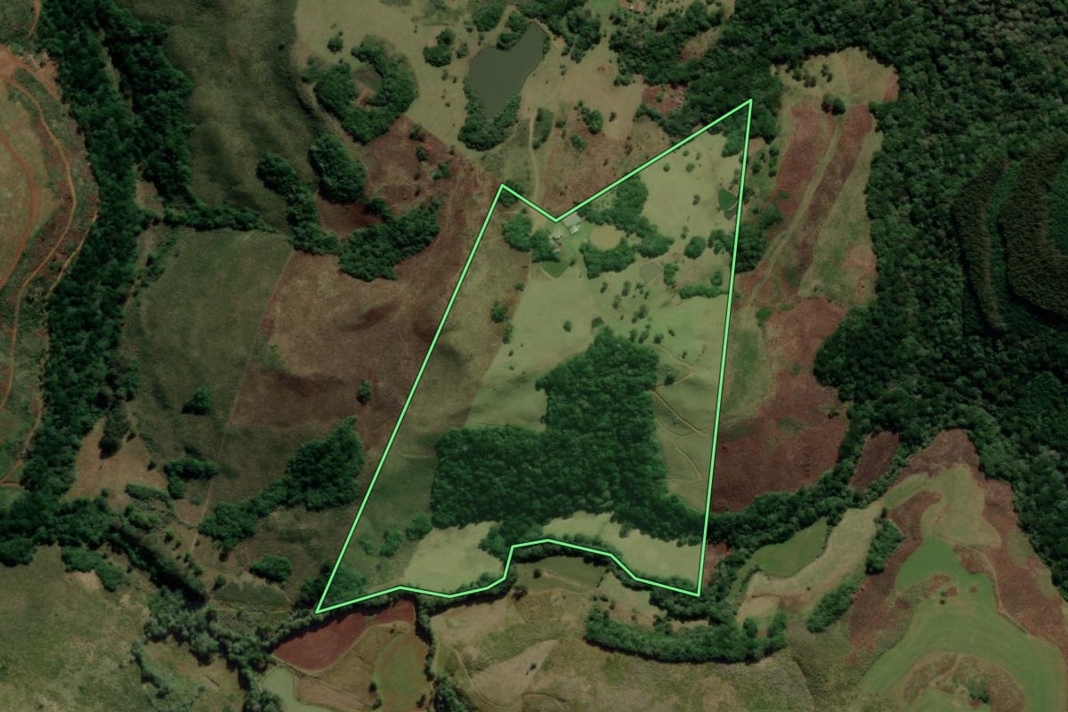 Imagem de satélite do imóvel rural em Campo Belo do Sul (SC), com o contorno declarado no CAR desenhado por cima.
