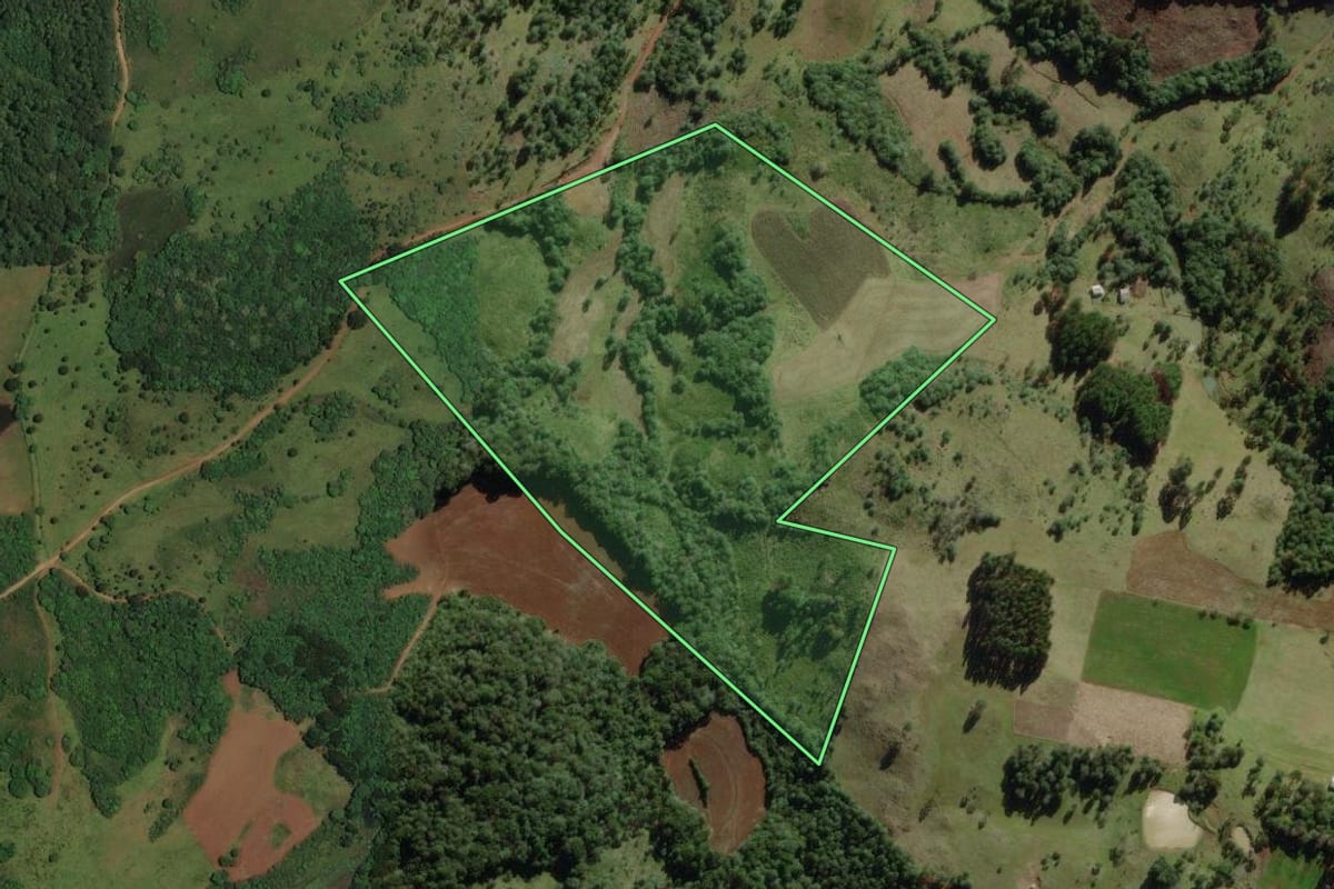 Imagem de satélite do imóvel rural em Campo Belo do Sul (SC), com o contorno declarado no CAR desenhado por cima.