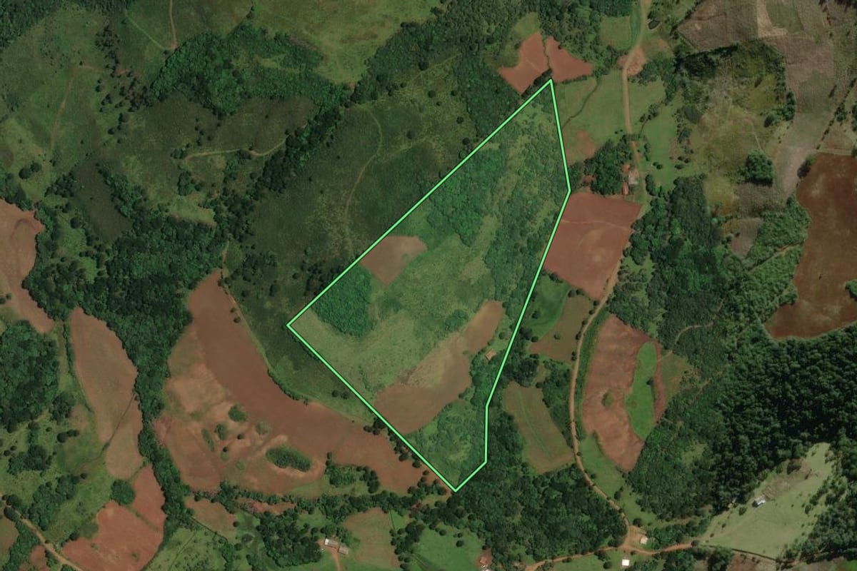 Imagem de satélite do imóvel rural em Campo Belo do Sul (SC), com o contorno declarado no CAR desenhado por cima.